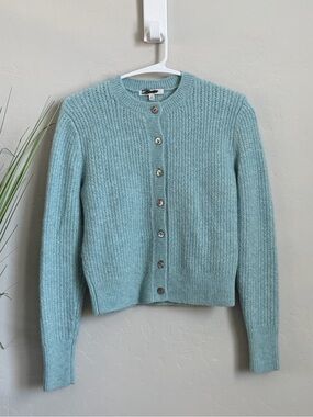 Madewell Alpaca Blend Waffle Knit Cardigan Sweater Pool Blue NWT